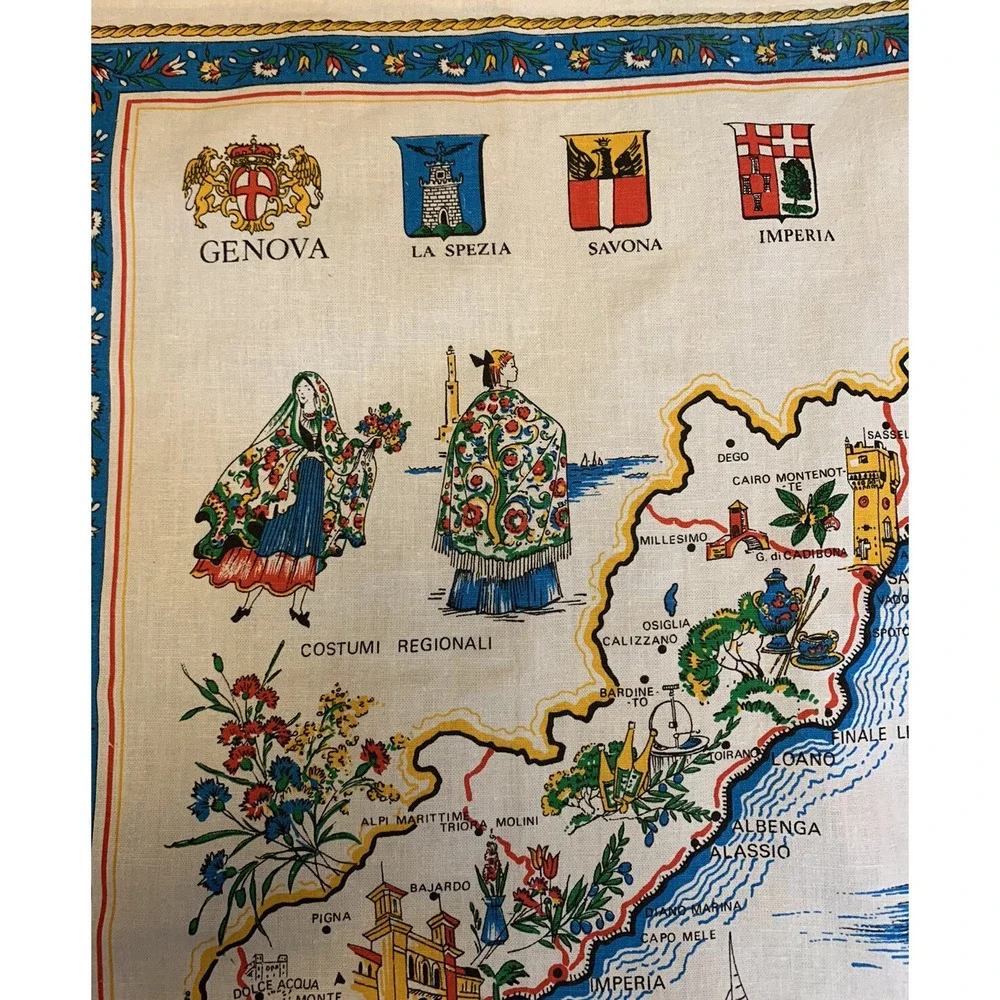Vintage La Maddalena Italy Map Linen Tea Towel Wall Hanging 34